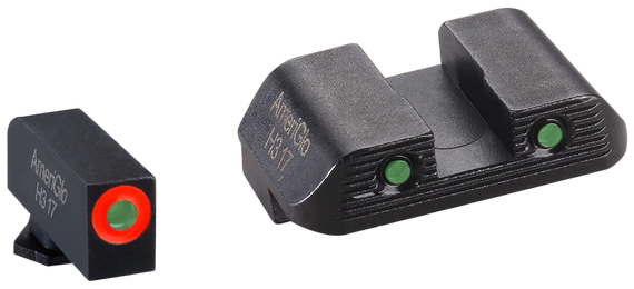 AmeriGlo GL823 Trooper Sight Set, Green Tritium Orange Outline Front, Green Tritium Black Outline Rear, Fits Glock 42/43/43X/48 - 644406911333 