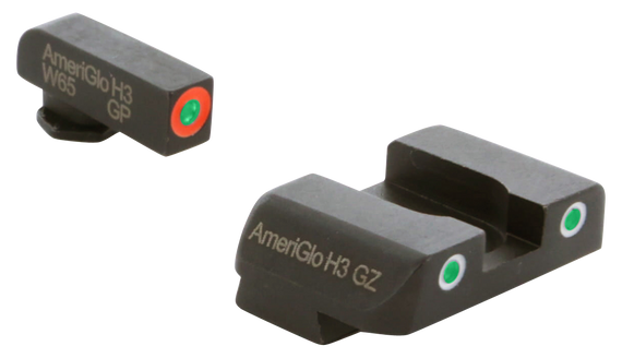 AmeriGlo GL241 Custom Classic Sight Set, Green Tritium Orange Outline Front, Green Tritium White Outline Rear - 644406905844 