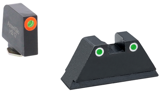 AmeriGlo GL331 Optic Compatible Sight Set for Glock, XL Tall, Green Tritium Orange Outline Front Sight, Green Tritium White Outline Rear Sight 