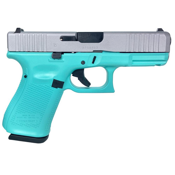 Glock G19 Gen 5, 9MM Luger, 4.02" Barrel, 15 Rds, Robin's Egg Blue Grip/Crushed Silver Slide - 688099401979 