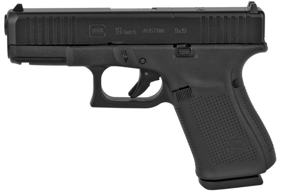 GLOCK 19 Gen5 MOS, 9MM, 4.02" Barrel, 15 Rds, Black Matte - 764503030826 