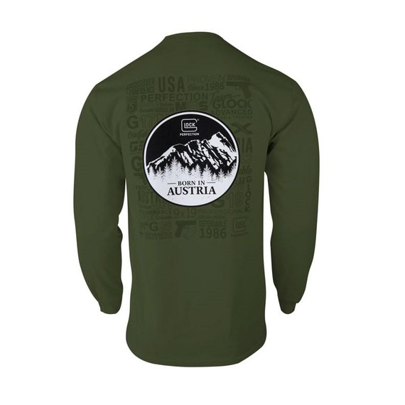 Glock Born in Austria Long Sleeve Shirt, Military Green, 2XL - 764503055843 