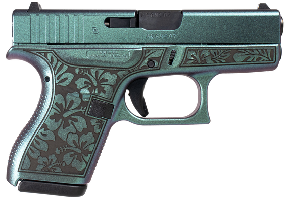 Glock G42, 380 ACP, 3.25" Barrel, 6+1 Rds, Mako Green Cerakote w/Hibiscus - 810105518832 