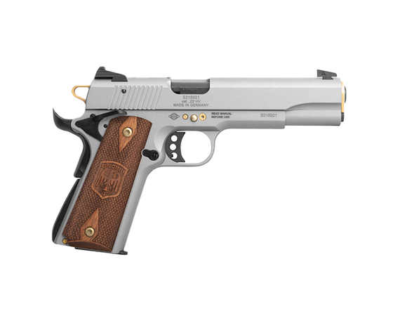 ATI GSG 1911, 22 LR, 5.00" Barrel, 10 Rds, Frost Gray w/Gold Accents - 810113113739 