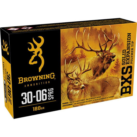 Browning Max Point Rifle Ammunition, .30-06 SPRG, 180gr BXS, 20 Rds, Nickel Plated - 020892224742 