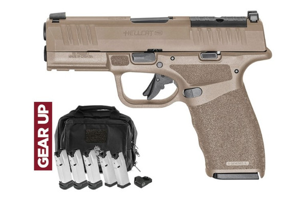 Springfield Hellcat Pro Gear Up w/ Red Dot, 9MM, 5 Mags, FDE - 706397978174 