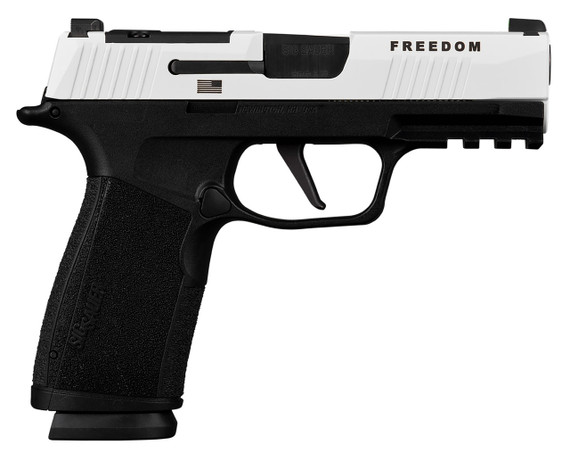 Sig Sauer P365 XMacro Freedom, 9mm, White Cerakote Engraved Slide, XRAY3 Sights, includes (2) 17-Round Magazines - 798681740635 