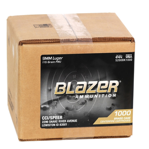 Blazer 9MM Ammunition, 1,000 Round Case, 115 Grain, FMJ, 1,000 Rds, Brass Case - 1000BLZ115 