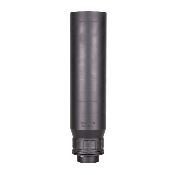 Rugged Suppressors Sub9 9mm Full-Auto Rated Suppressor, Black, 3-Lug Mount - 850044499311 