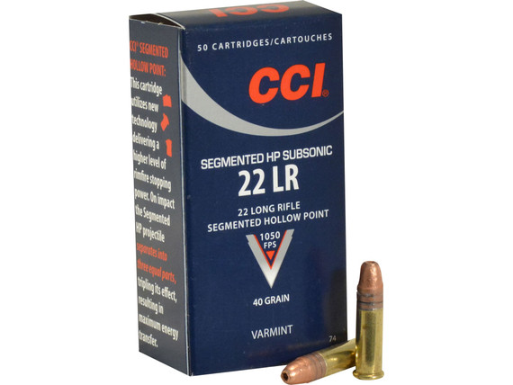 CCI AMMO 22 LR Subsonic Segmented Hollow Point, 40 Grain, 50 Rds - 076683000743 