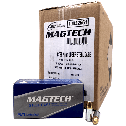 Magtech 9MM, 115 GR, FMJ, Steel Cased, 1,000 RDS - MAGSTL9MM 