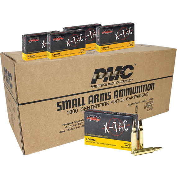 PMC X-Tac Rifle Ammunition, 5.56x45mm, 55 gr FMJBT, 1,000 Rds - PMXP193C 