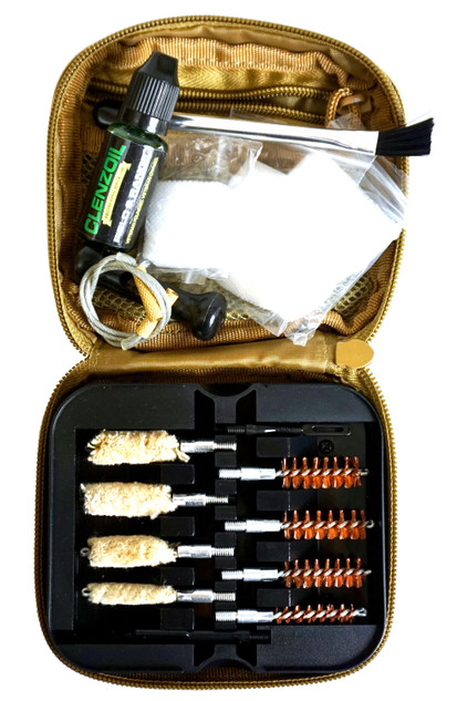 Clenzoil 2076 Field & Range Cleaning Kit, Multi-Caliber Pistol, 17 Pieces, Tan - 893791002076 