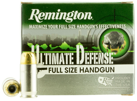 Remington Ultimate Defense 45 ACP, 185 Grain, Brass Jacketed Hollow Point, 20 Rounds - 047700473000 
