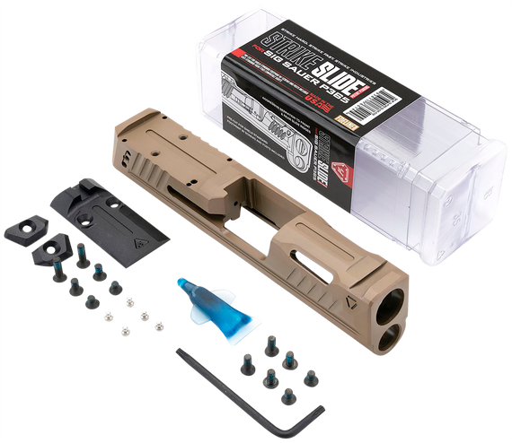 Strike Industries P365-SLIDE-FDE, Replacement Slide, Flat Dark Earth, Stainless Steel, Ports & Optics Cut, Includes Charging Handle - 793811765144 