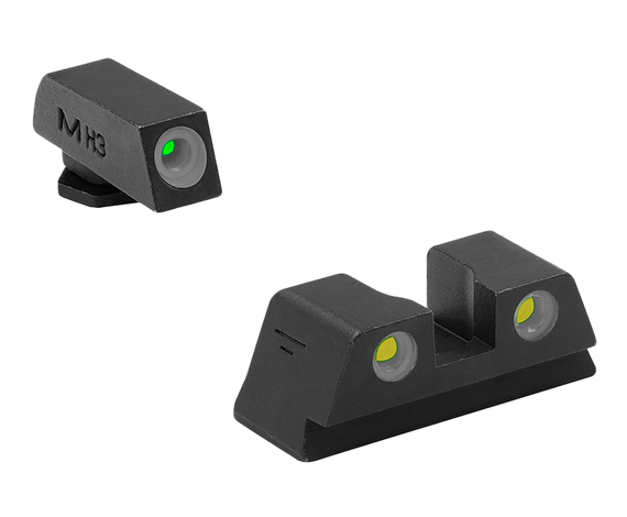 Mepro Light TRU-DOT Glock Slimline, Green/Yellow, Fixed Pistol Sight Set, Black - 840103153810 