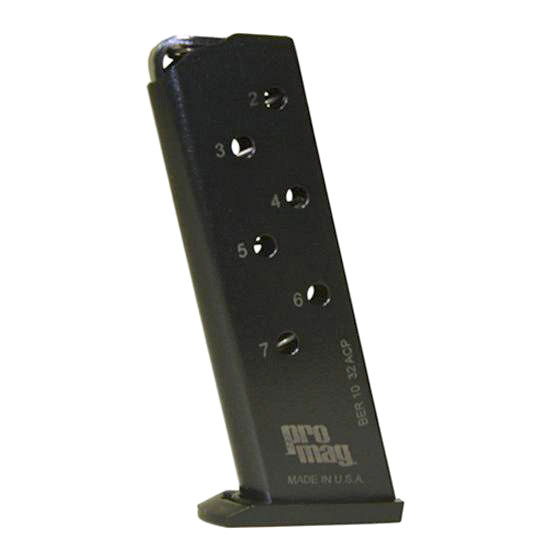 ProMag BER10 Magazine, 7 Rds, Steel, Blued - 708279001284 
