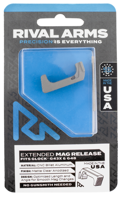 Rival Arms RA72G004D, Magazine Release, Extended, Silver Aluminum, for Glock 43X, 48 - 788130029800 