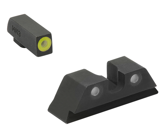 Meprolight USA Hyper-Bright Sight Set, Green Tritium, Yellow Outline Front, Black Outline Rear, Fits Glock 17/17L/19/22 - 810013520781 
