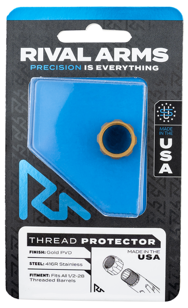 Rival Arms Thread Protector, 9MM, Gold PVD Finish, 416R Stainless Steel, 1/2"-28 TPI - 788130030219 
