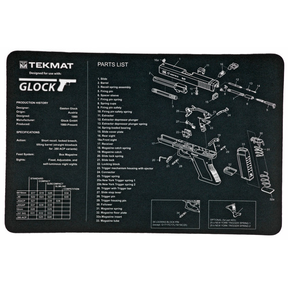 TekMat Pistol Mat for Glock, Soft Thermoplastic Fiber Surface, Neoprene Rubber, Black - 612409970763 