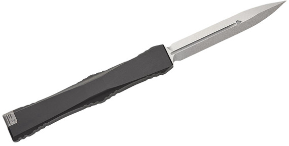 Microtech Knives Marfione Select Nemesis IV Single-Action OTF, M390MK, Stonewash Double Edge Dagger, Black Anodized Handle - 841768190103 