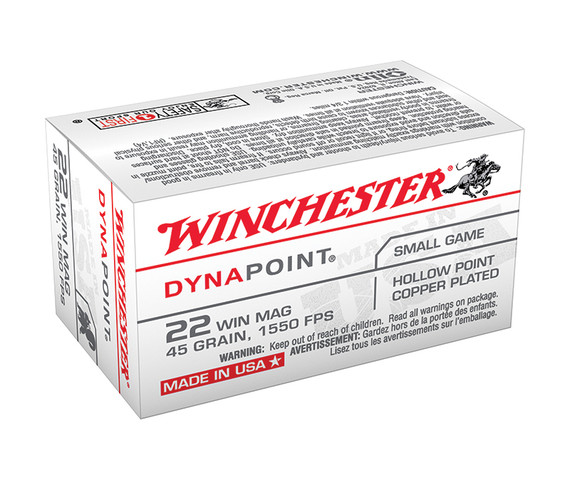 Winchester Dynapoint 22 Win Mag, 45 Grain, Hollow Point Copper Plated, 50 Rds - 020892101579 