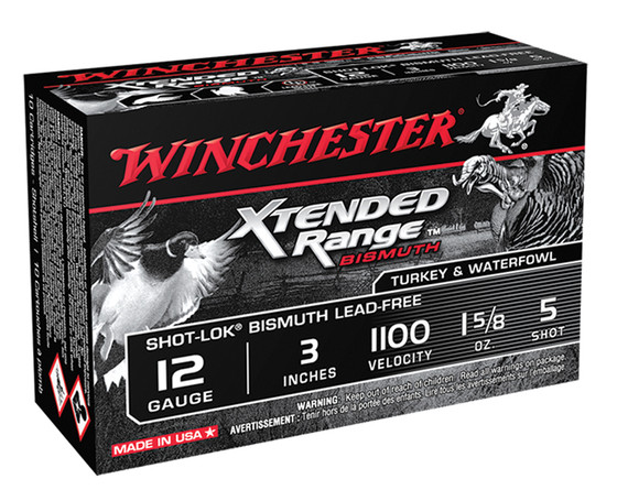 Winchester Xtended Range Bismuth, 12Ga., 3", 1 5/8oz, #5 Shot-Lok Lead-Free Shot, 10 Rounds - 020892024427 