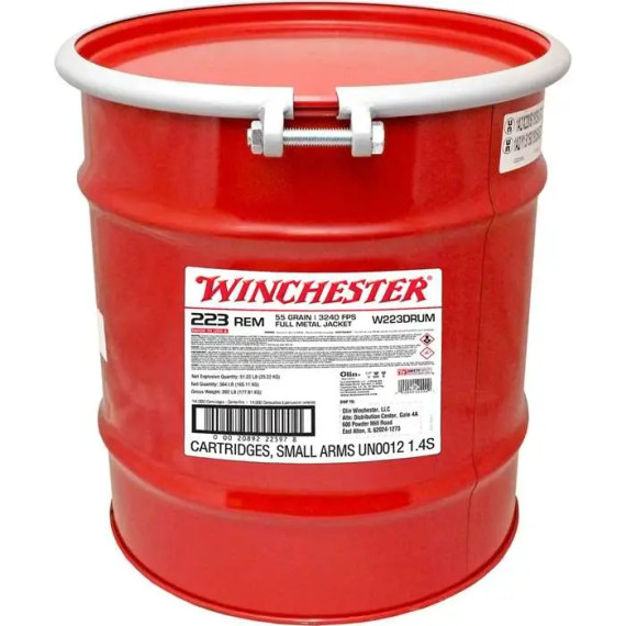Winchester W223DRUM, .223 REM, 55gr, 14,000 Rds, Full Metal Jacket - 020892225961 