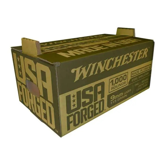 Winchester USA Forged 9mm Luger, 115 Grain, 1,000 Rounds, Steel Case, FMJ - 020892225251 