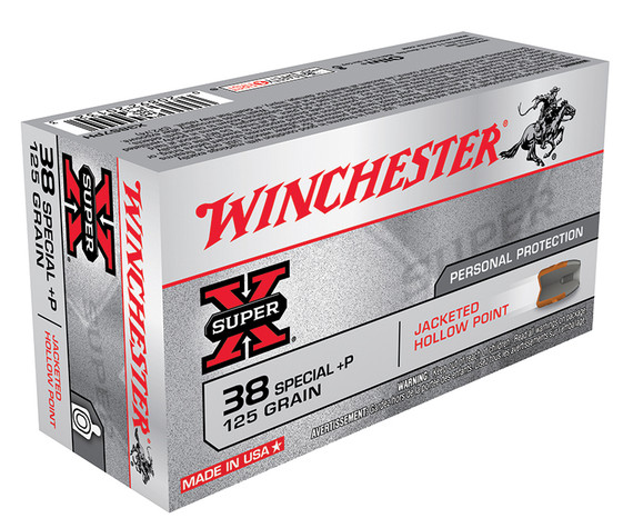 Winchester Super-X, 38 Special +P, 125 Grain, Jacketed Hollow Point, 50 Rounds - 020892201323 