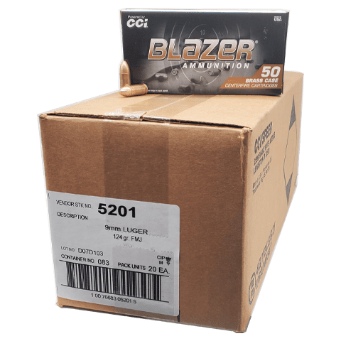 Blazer Brass, 9MM, 124 Grain, FMJ, 1090 FPS, 1000 Rounds - 1000BLZ124 