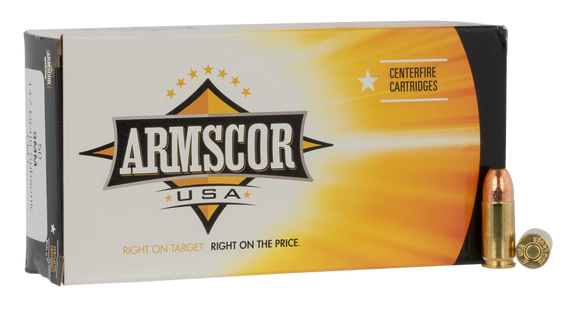 Armscor 9mm Luger, 147 Grain, FMJ Subsonic, 950 FPS, 50 Rds, Brass - 812285022567 