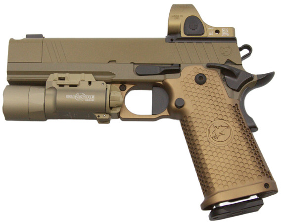 Nighthawk Custom Sandhawk Comp, 9mm, 5.00" Barrel, 17 RDs, w/ Trijicon SRO, FDE - 108540542520 