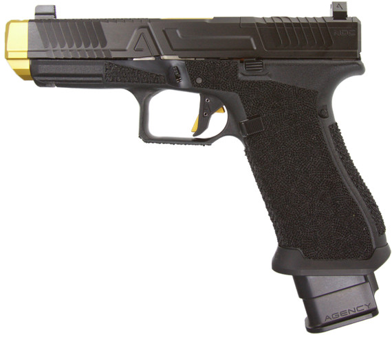 Agency Arms Glock 45 NOC, 9MM, 4.50" Compensated Island Barrel, Black/Gold 