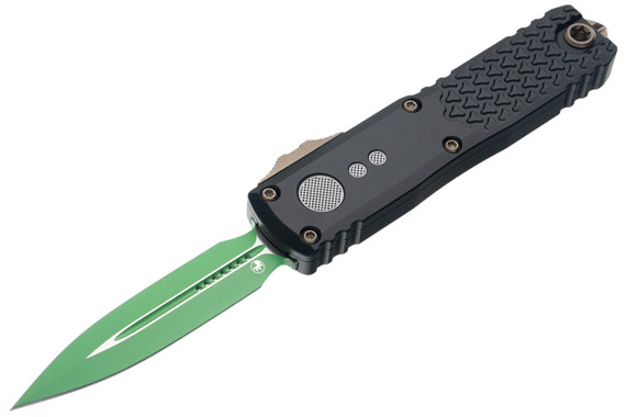 Microtech UTX-85 Gen IV, Double Edge Jedi Master Green Blade, Bronze Hardware, Black Handle - 810222580965 