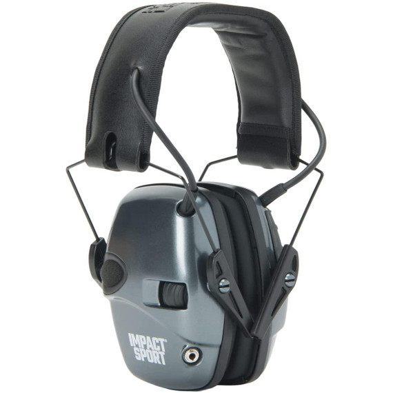 Howard Leight Impact Sport Youth/Small, Electronic Shooting Earmuff, Metallic Charcoal Grey/Black Band - 033552025320 