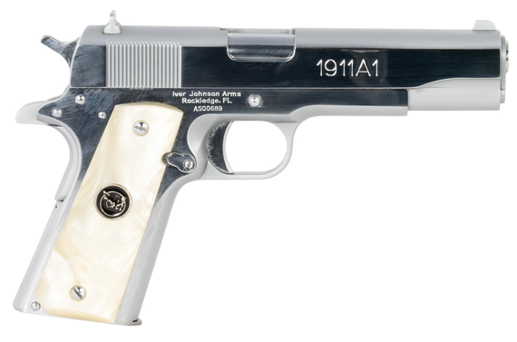 Iver Johnson Arms 1911A138CHRWP, .38 Super, 5.00" Barrel, 8 RDs, Bright Polish Chrome - 796167791911 
