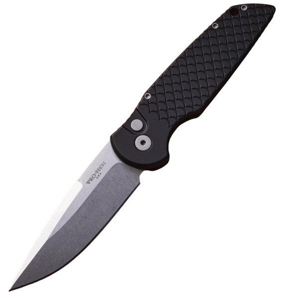 Pro-Tech TR-3 X1 Tactical Response 3, 3.5" Stonewash 154-CM Spear Point Blade, 6061 Aluminum Fish Scale Black Handle - 130517923421 