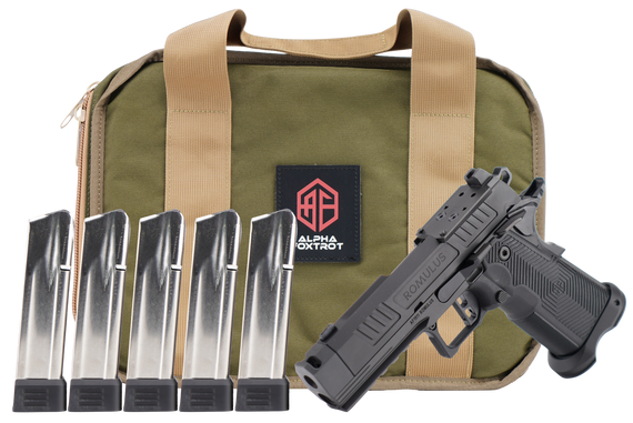 Alpha Foxtrot AF1911 Romulus Promo Compact, 9MM Luger, 3.50" Threaded Compensated Barrel, 20 RDs, Black DLC - 810100538316 