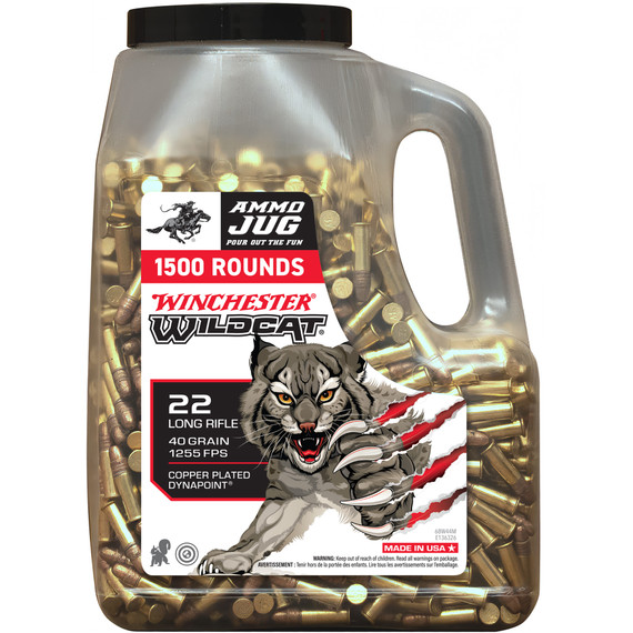 Winchester Wildcat, .22 LR, 40 Grain Copper Plated DynaPoint, 1,500-Round Ammo Jug - 020892105317 