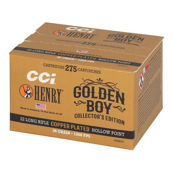 CCI Henry Golden Boy Edition, .22 LR, 36gr Copper Plated Hollow Point, 275 Rounds 