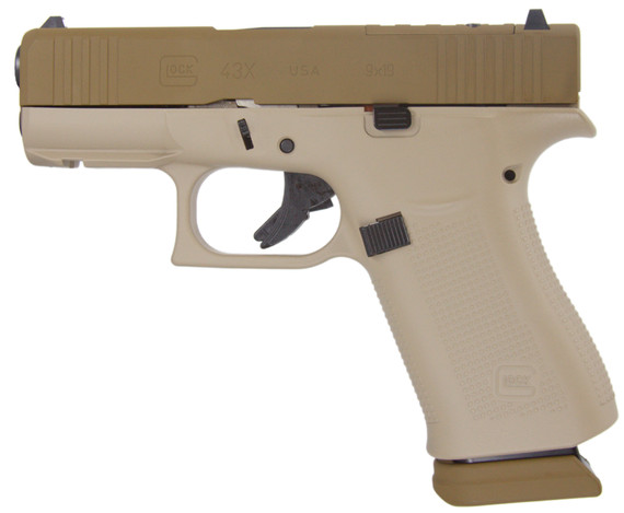 Glock G43x MOS, 9MM, 3.41" Barrel, 15 RDs, Two-Tone Tan - 810188109491 