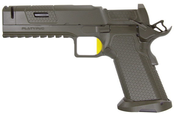 Stealth Arms Platypus Comp, 9MM, 5.00" Compensated Barrel, 17 RDs, Milspec Green / Corvette Yellow - 129660746865 