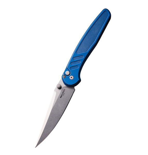 Pro-Tech Avalon Peace Neighbor, MagnaCut Stonewash Blade, Battleworn Blue Knurled Aluminum Handle - 160812223582 