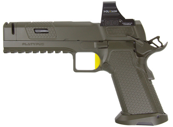 Stealth Arms Platypus Comp w/ Holosun 507 COMP GD, 9MM, 5.00" Compensated Barrel, 17 Rds, Milspec Green / Corvette Yellow - 163636305342 