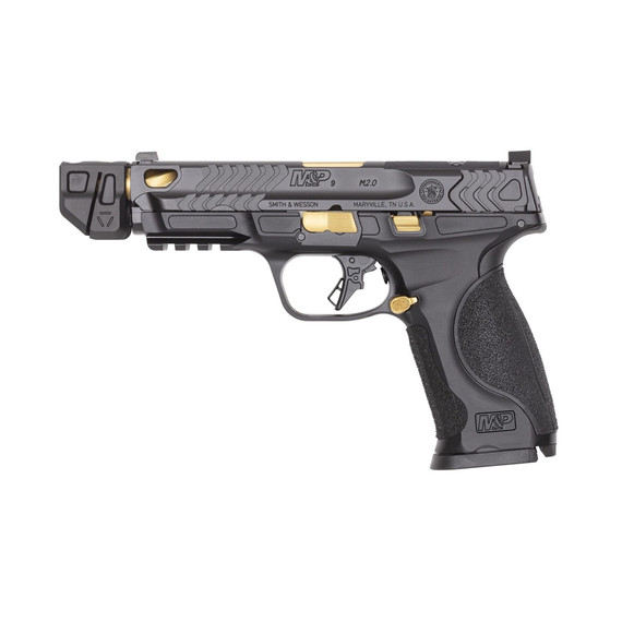 Smith & Wesson M&P9 M2.0 Metal Performance Center, 9MM, 4.87" Compensated Barrel, 23 RDs, Black/Gold PVD 