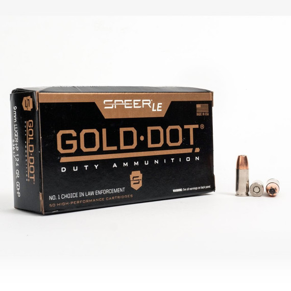 Speer Gold Dot LE, 9MM, +P, 124 Grain Hollow Point, 50 Rounds 