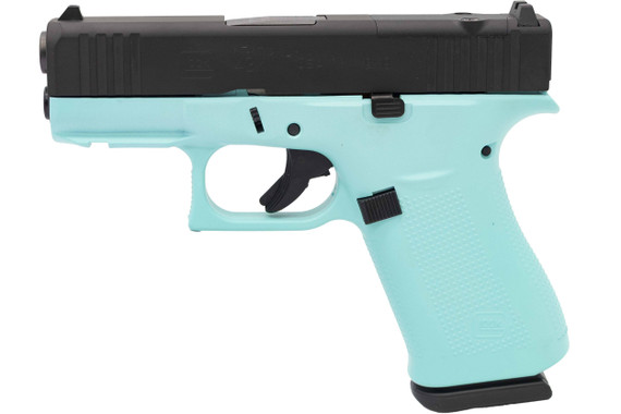Glock G43X MOS, 9mm, 3.41" Barrel, 10 Rds, Robin's Egg Blue Frame / Black Slide 