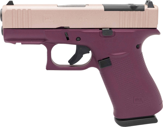 Glock 43X MOS, 9mm, 3.41" Barrel, 10 Rds, Black Cherry / Rose Gold Cerakote 